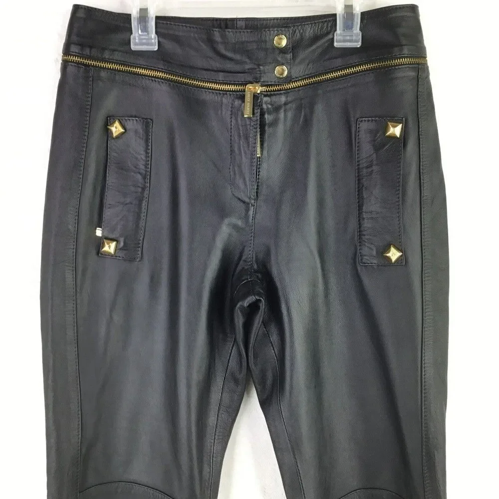 Lilly Sarti Lambskin Leather Moto Pants Size 40 Black Gold Designer Brazil - Picture 2 of 11